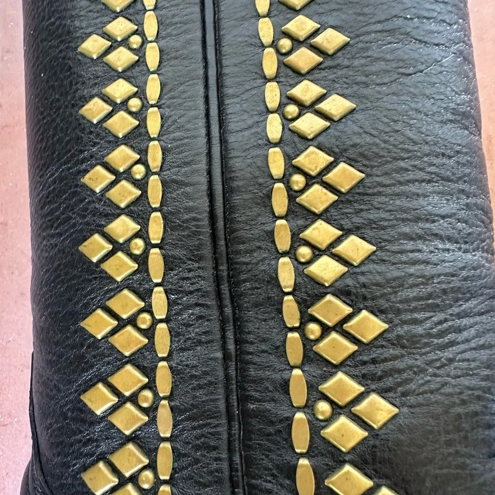 Calleen Cordero women’s black cowboy boot w/ brass diamond embellishment Size 6 - Picture 5 of 13